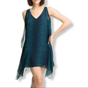 JAY GODFREY Blue Leopard Print V-Neck Kimono Stastny Dress Size 4